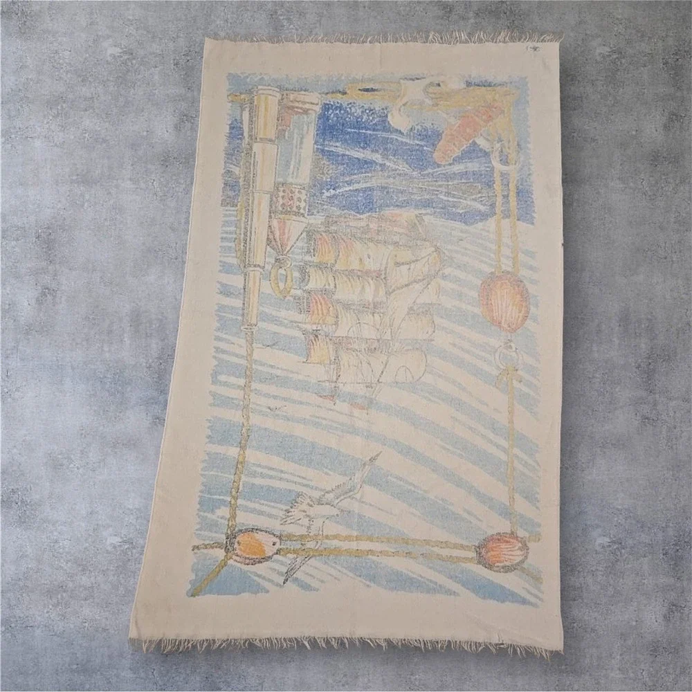 VTG Cannon Nautical‎ Decorator Cotton Towel 33x52 USA Ship Lighthouse Anchor 60s